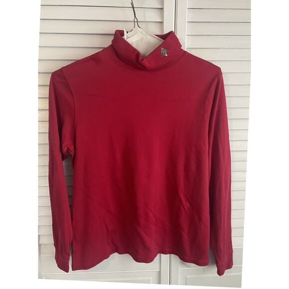 L.L.Bean Red Christmas Turtleneck Shirt (Women's Size M) • Christmas Tree Design - Picture 1 of 4